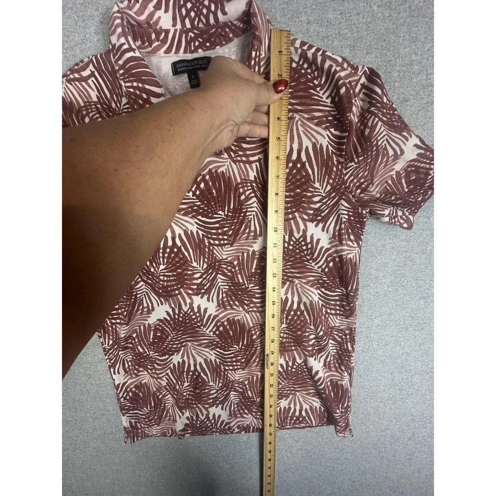 Banana Republic Polo Shirt Mens Small Brown Palm Leaf‎ Performance Pique Stretch